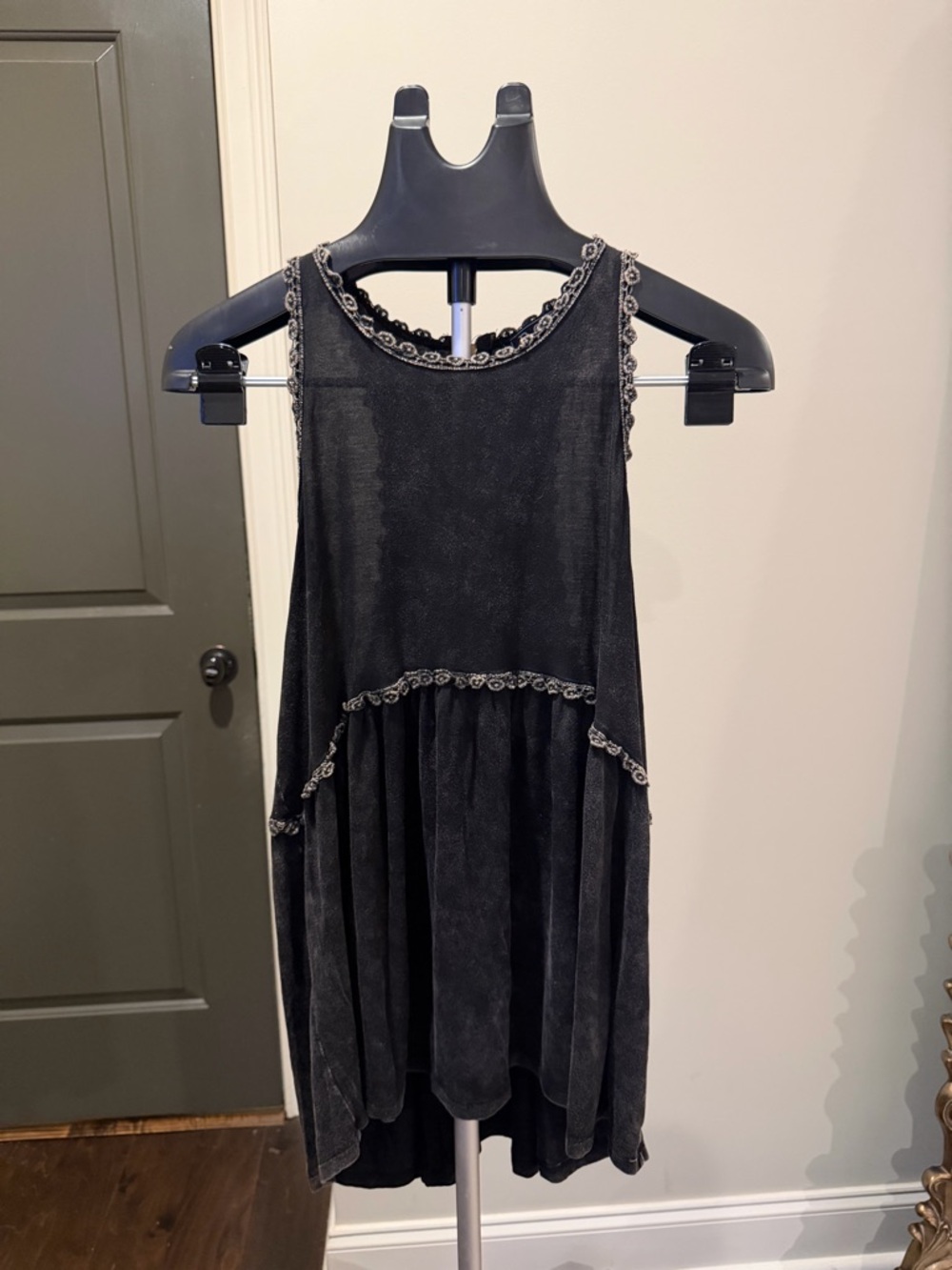 POL Black Tank Top with Trim Detail